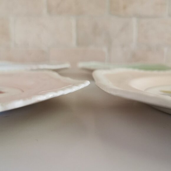 Johnson Bros Fruit Plates Vintage Set of 5 Pastels Square Rope Trim California - Picture 10 of 10